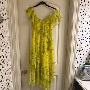 Alice + Olivia Yellow Floral Asymmetrical Dress